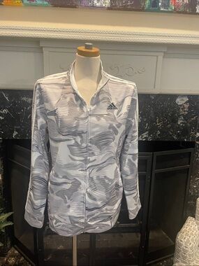adidas  White & Gray Patterned Full-Zip Jacket